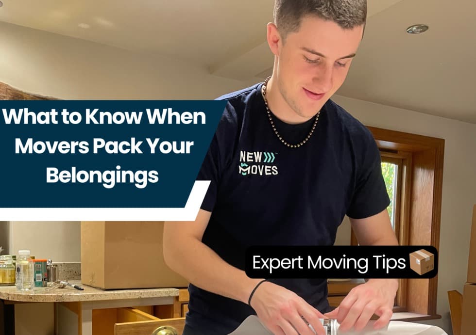 New Moves Removals team member wrapping and packing an item in a customer's kitchen